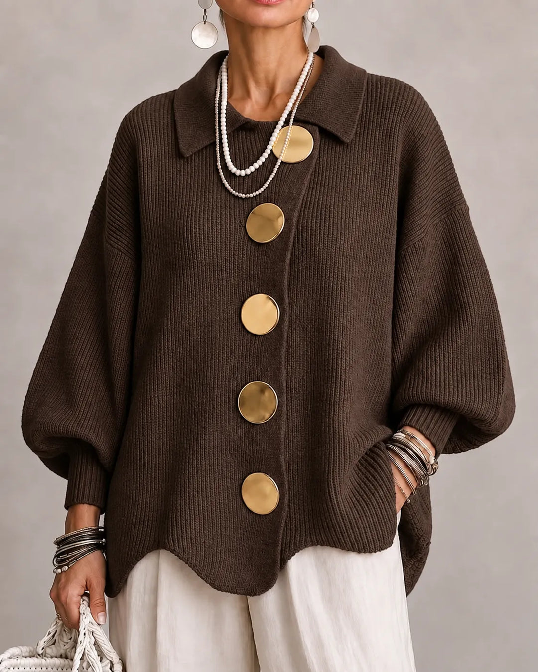 Elara | Cardigan de Malha Oversized com Botões