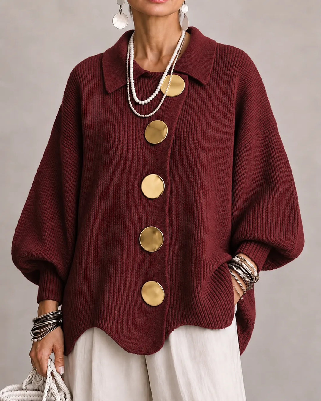 Elara | Cardigan de Malha Oversized com Botões