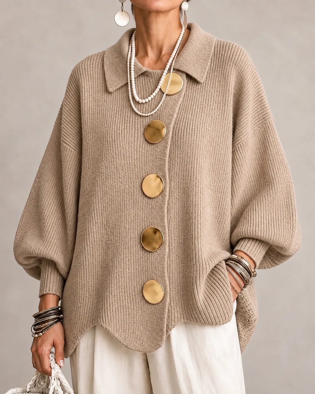 Elara | Cardigan de Malha Oversized com Botões