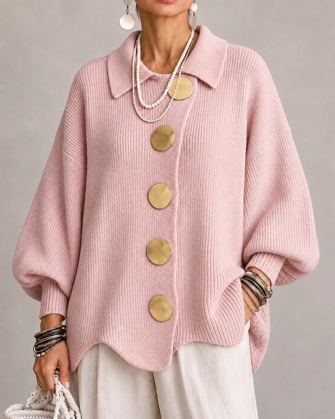 Elara | Cardigan de Malha Oversized com Botões