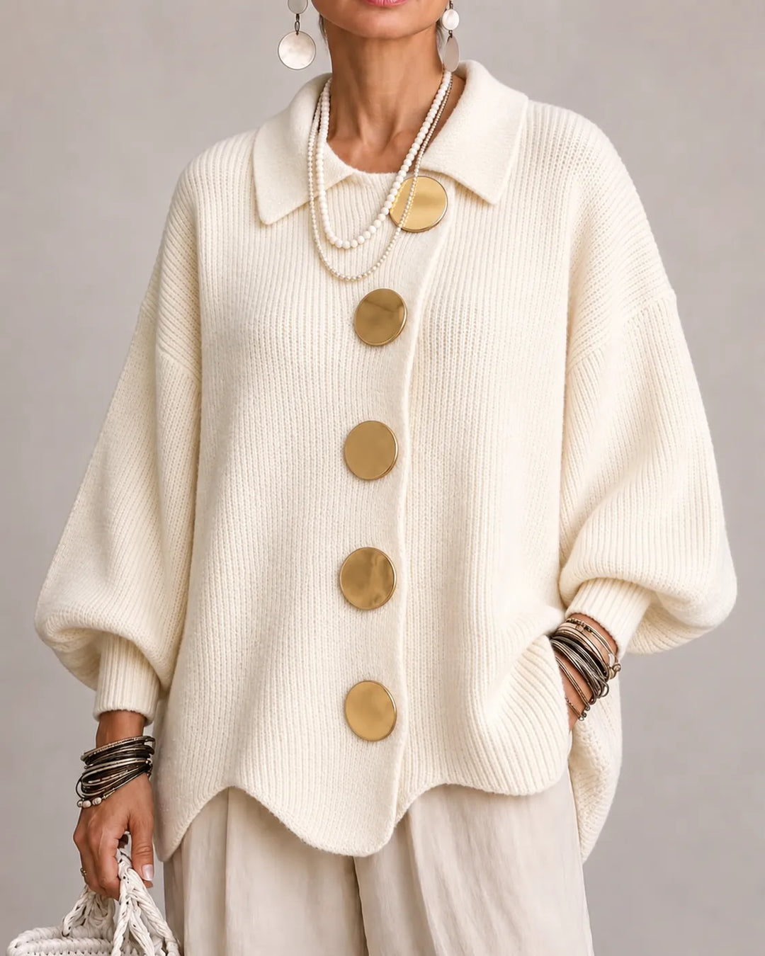 Elara | Cardigan de Malha Oversized com Botões