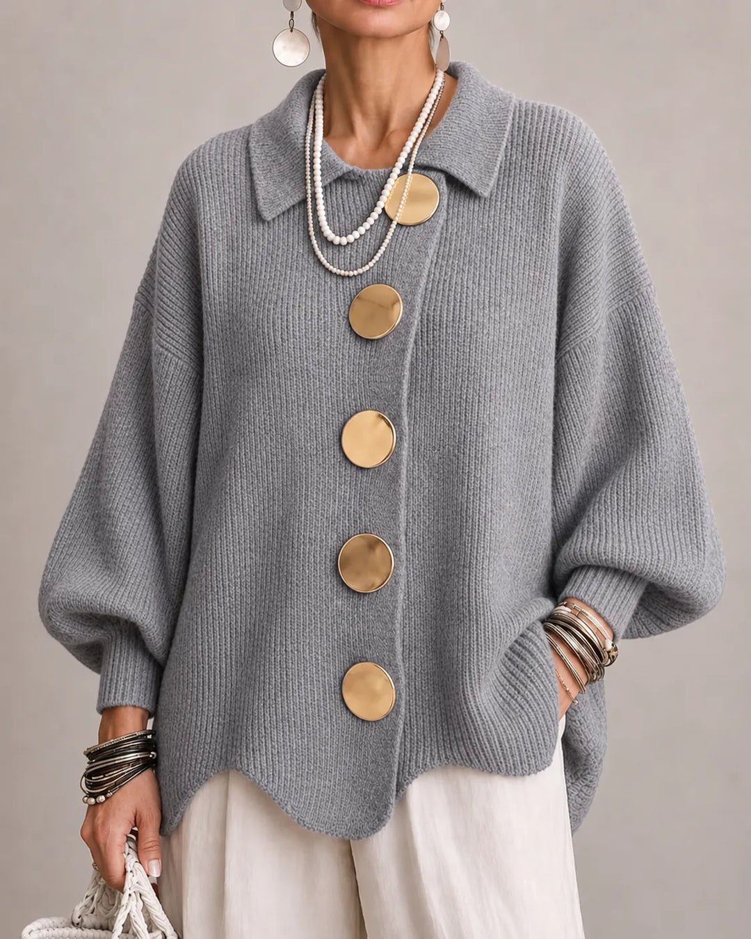 Elara | Cardigan de Malha Oversized com Botões