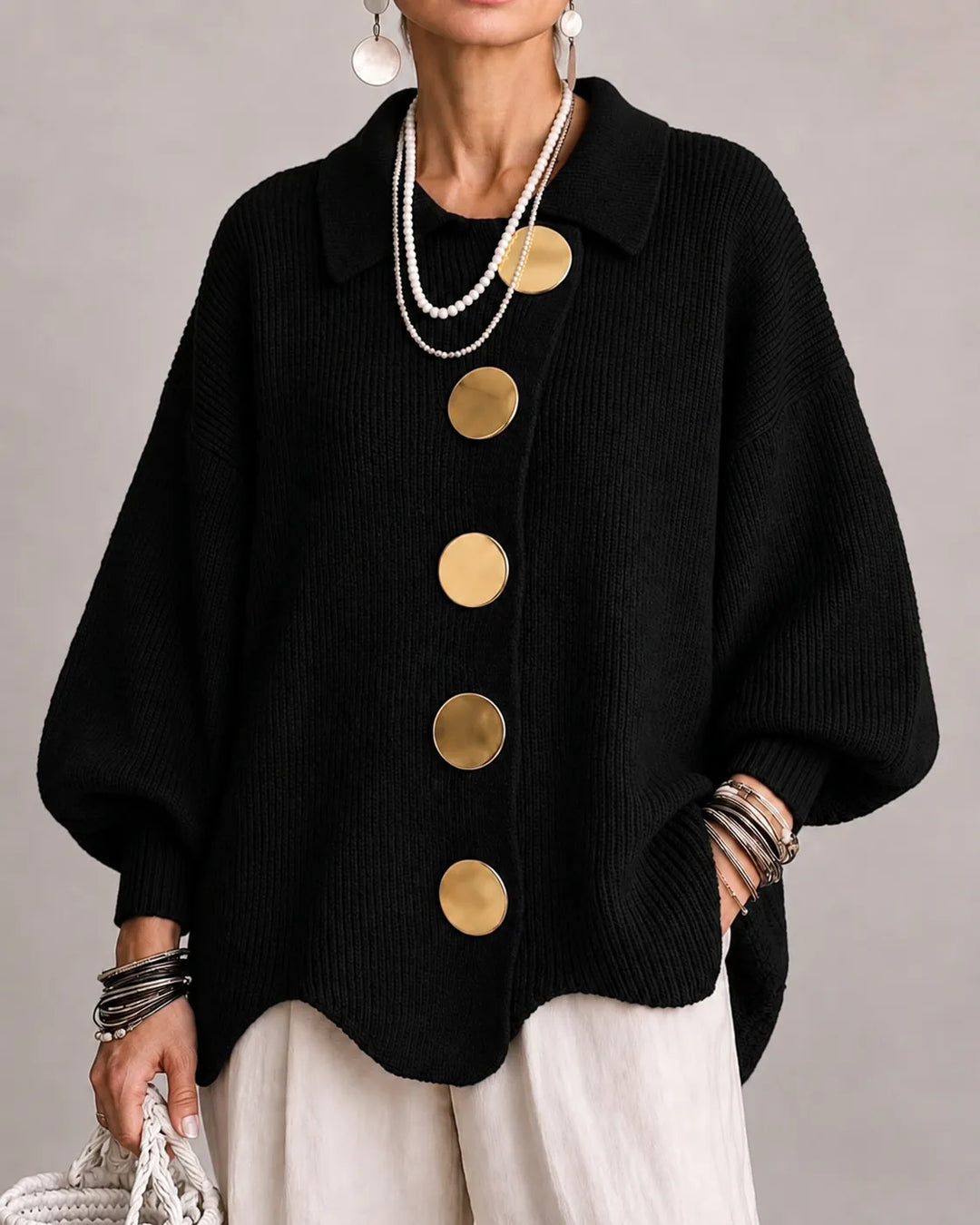 Elara | Cardigan de Malha Oversized com Botões