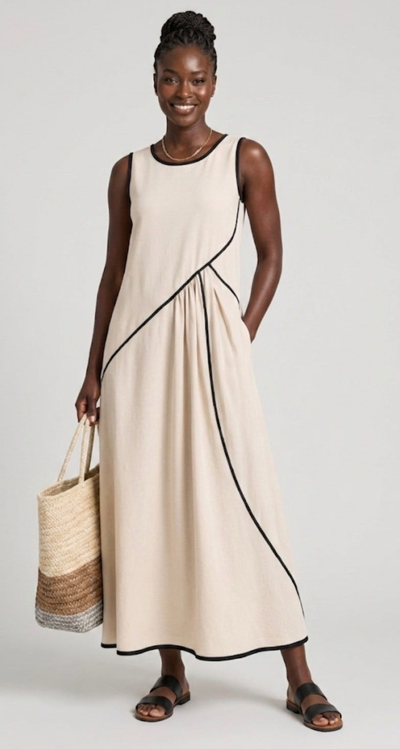 Soleia | Vestido Maxi Drapado Sem Mangas com Decote Redondo