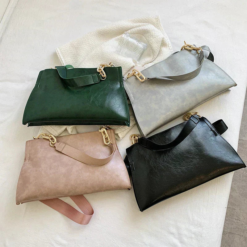 Elegante Bolsa de Ombro de Couro Suave - Grande Capacidade Bolsa de Moda