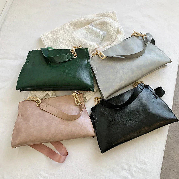 Elegante Bolsa de Ombro de Couro Suave - Grande Capacidade Bolsa de Moda