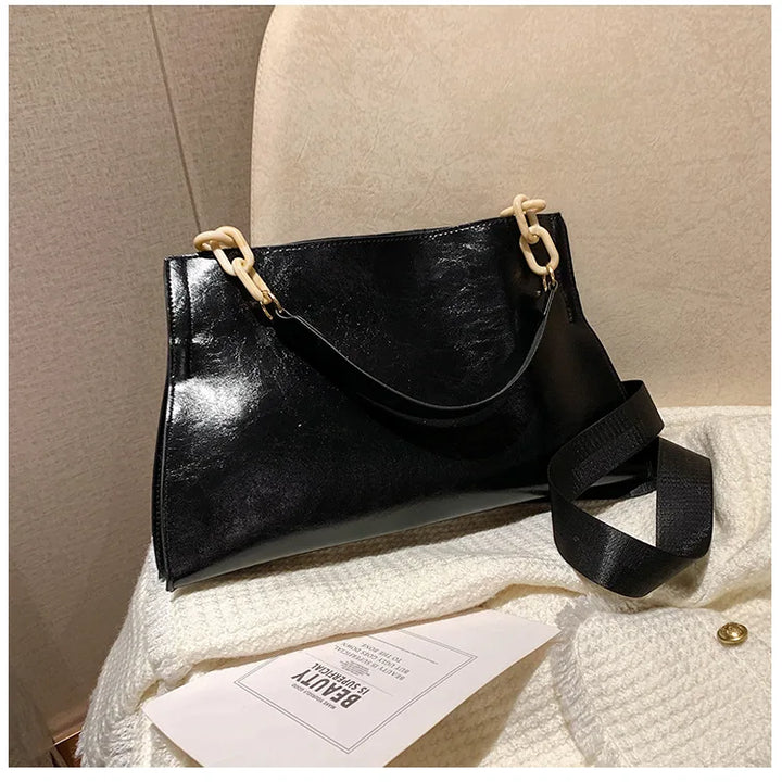 Elegante Bolsa de Ombro de Couro Suave - Grande Capacidade Bolsa de Moda