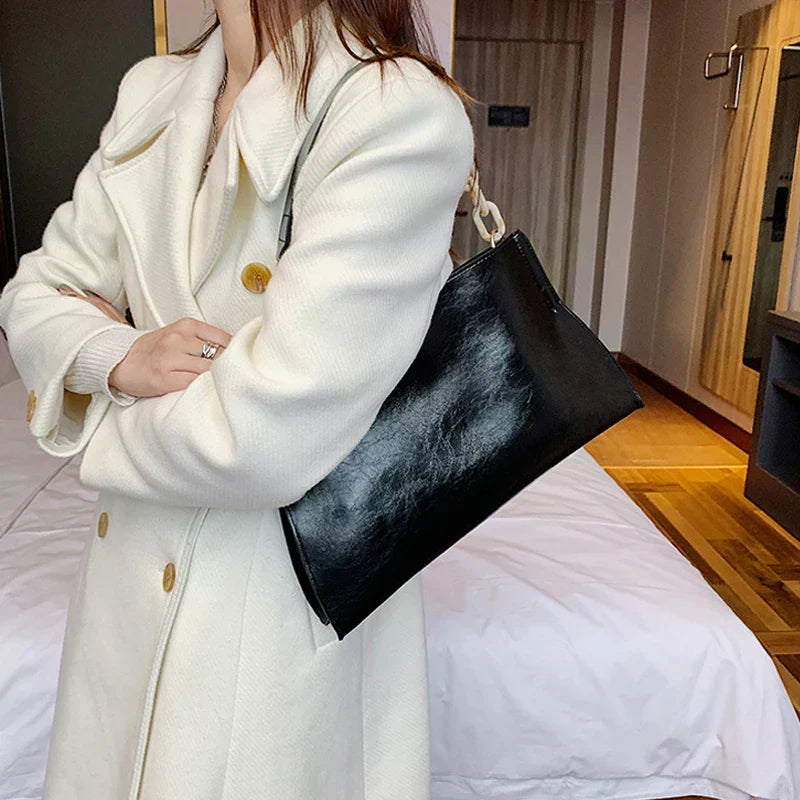 Elegante Bolsa de Ombro de Couro Suave - Grande Capacidade Bolsa de Moda