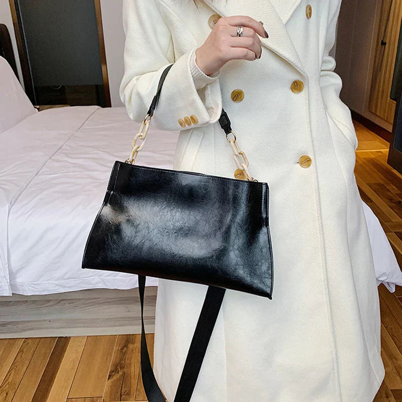 Elegante Bolsa de Ombro de Couro Suave - Grande Capacidade Bolsa de Moda