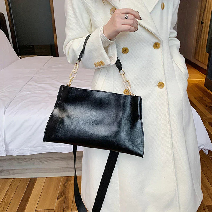 Elegante Bolsa de Ombro de Couro Suave - Grande Capacidade Bolsa de Moda