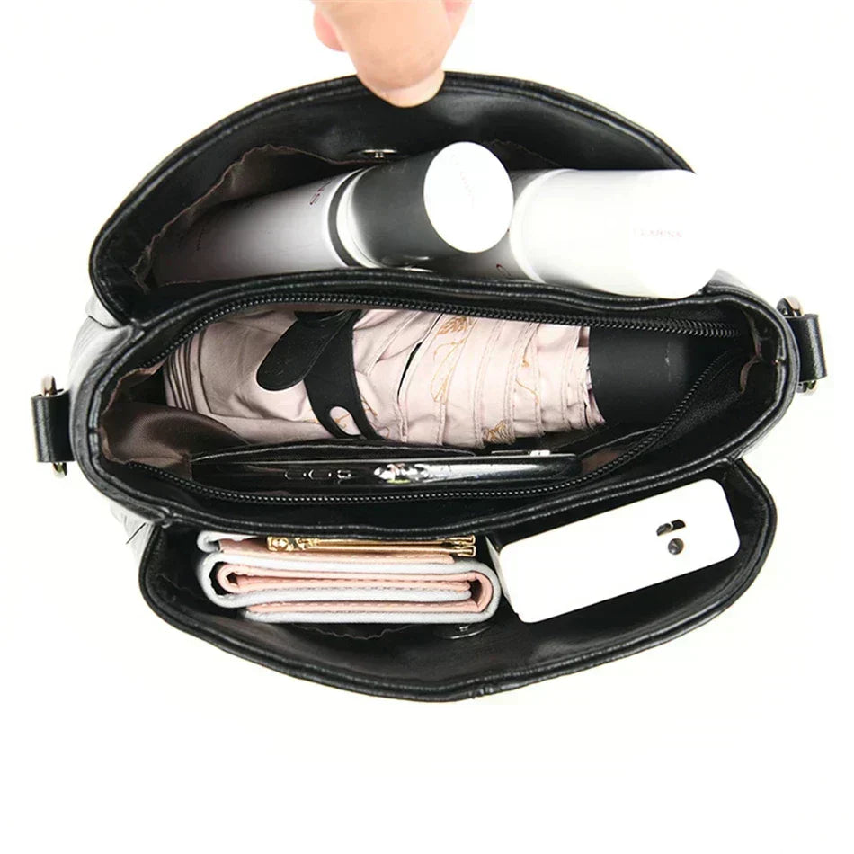 Elegante Bolsa Tote e Crossbody de Couro Bordado para Mulheres
