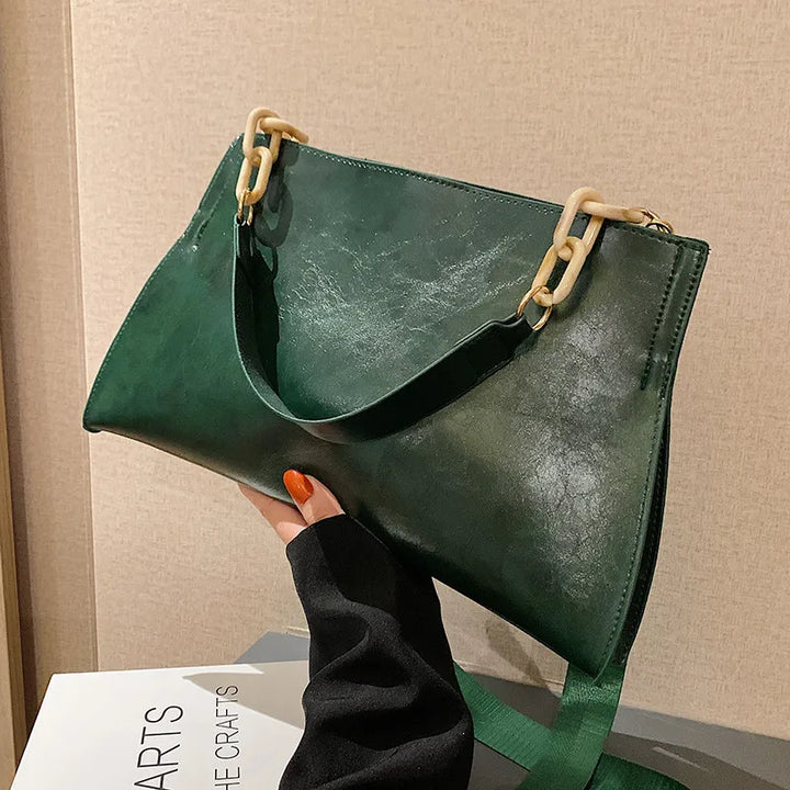 Elegante Bolsa de Ombro de Couro Suave - Grande Capacidade Bolsa de Moda