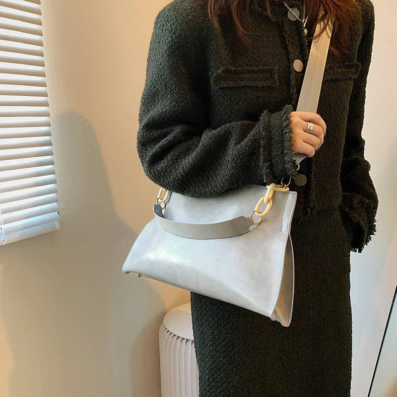 Elegante Bolsa de Ombro de Couro Suave - Grande Capacidade Bolsa de Moda