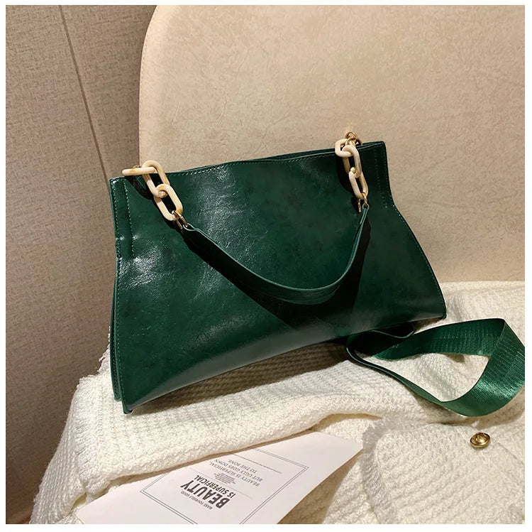 Elegante Bolsa de Ombro de Couro Suave - Grande Capacidade Bolsa de Moda