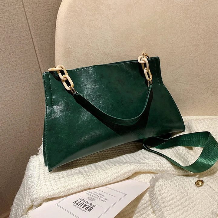 Elegante Bolsa de Ombro de Couro Suave - Grande Capacidade Bolsa de Moda
