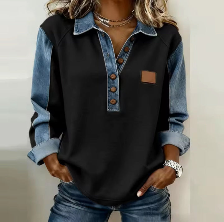 Voxanne™ | Pullover com Gola de Denim