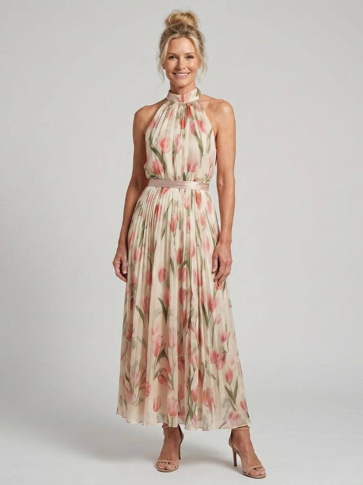 Aurelle | Vestido Midi Floral com Decote Halter