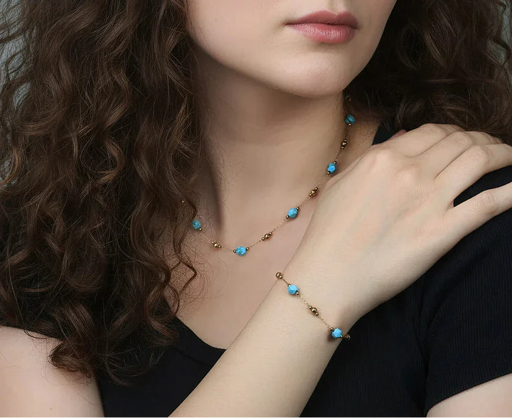 Colar e pulseira Choker Turquesa