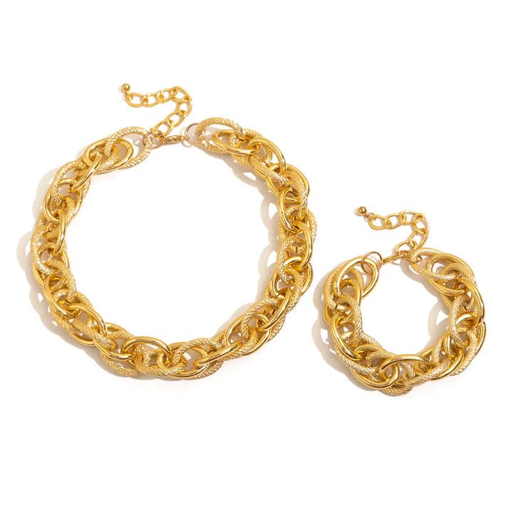 Conjunto de Pulseira e Colar de Cadeia Dupla Trançada Bold Chunky
