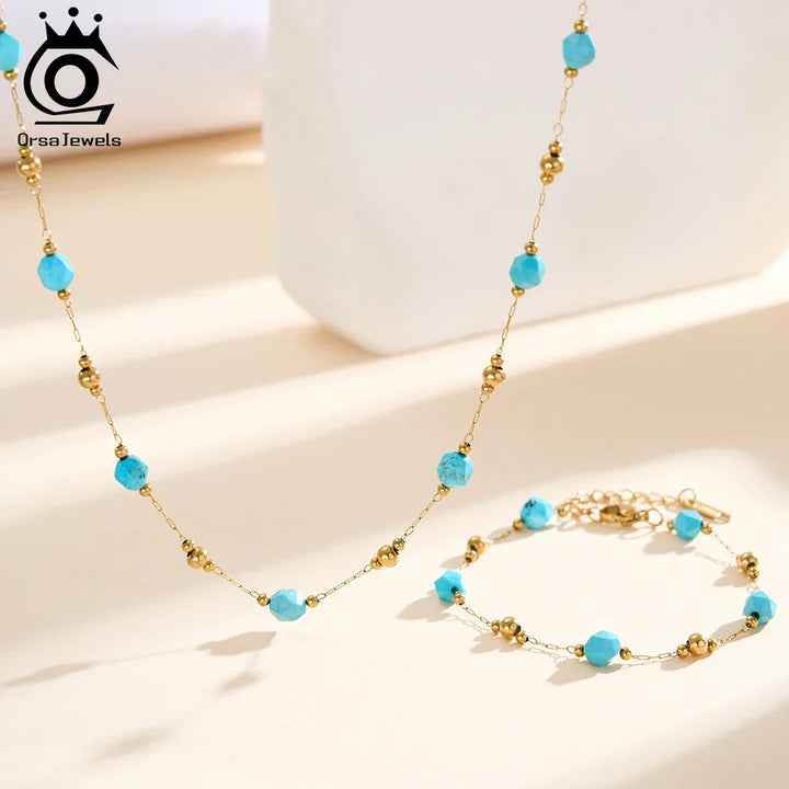 Colar e pulseira Choker Turquesa