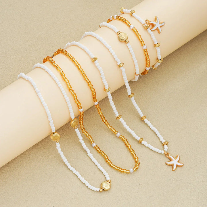 Conjunto de joias com estrelas do mar e pérolas - 6 peças