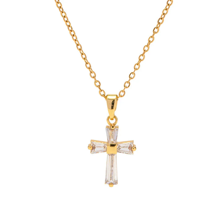 Colar com Pendente em Cruz de Diamantes Delicados
