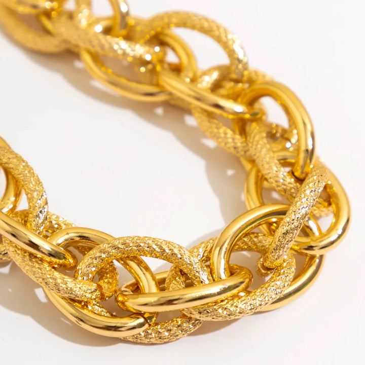 Conjunto de Pulseira e Colar de Cadeia Dupla Trançada Bold Chunky