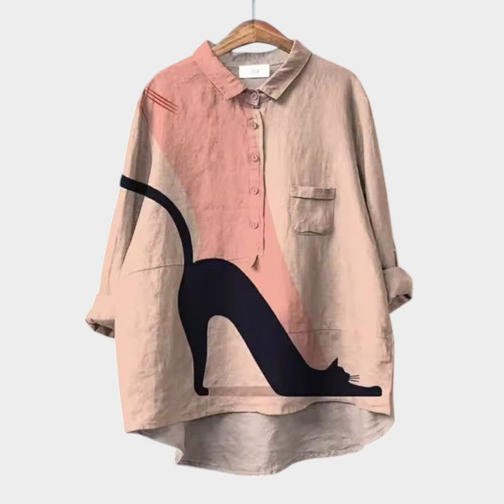 Liliana™ | Blusa de Linho Atemporal com Gatos Coloridos para Conforto