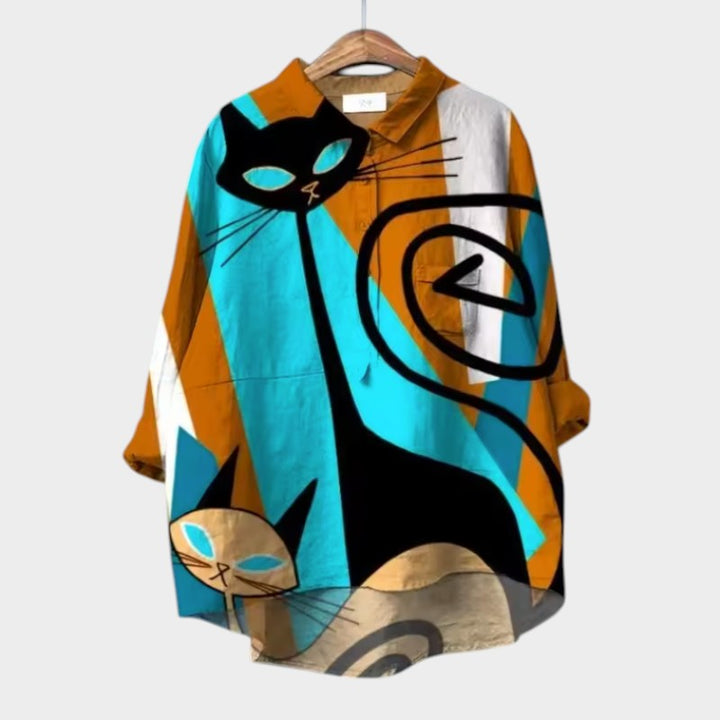 Liliana™ | Blusa de Linho Atemporal com Gatos Coloridos para Conforto