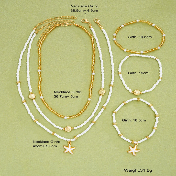 Conjunto de joias com estrelas do mar e pérolas - 6 peças