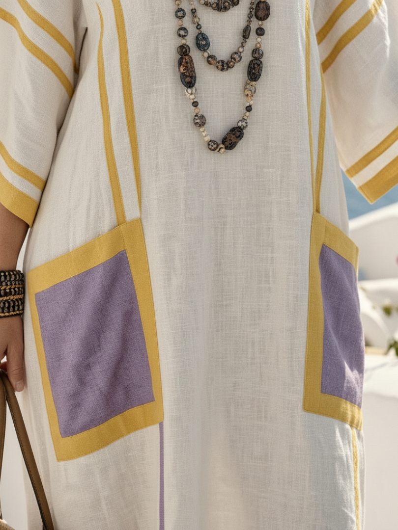 Zafira | Vestido Maxi de Manga Curta e Decote em V com Bolsos