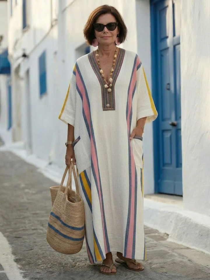 Noemi | Vestido Maxi de Manga Curta com Decote em V e Bolsos