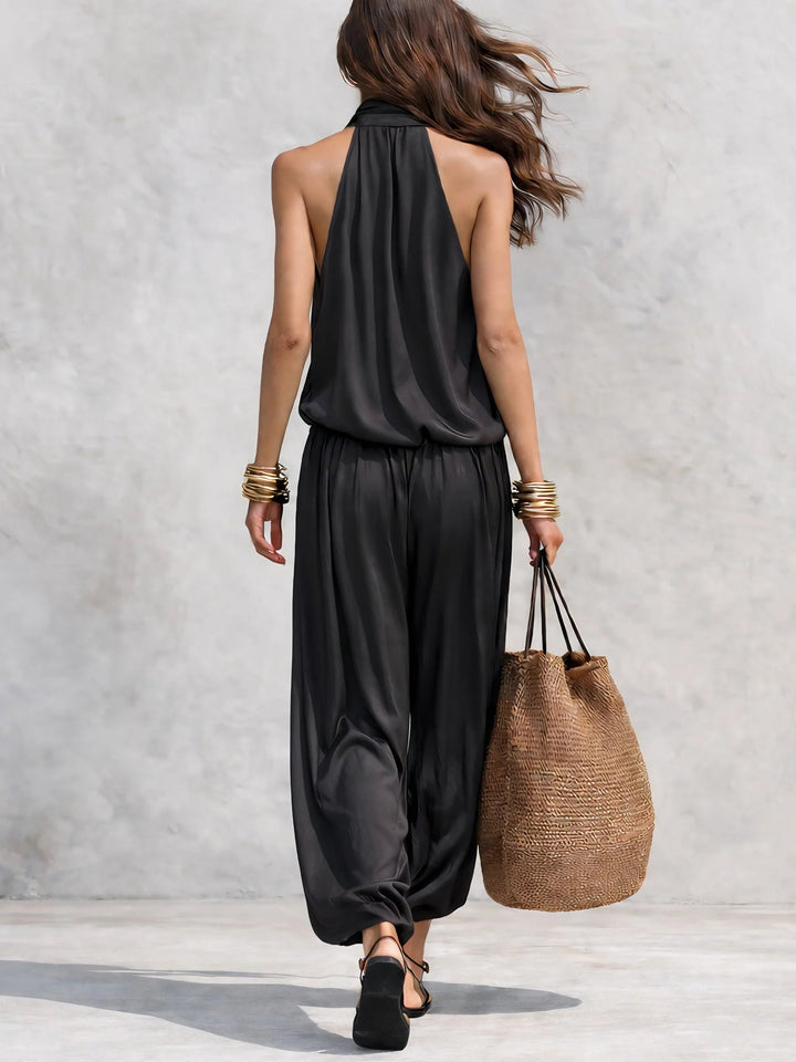 Serena- Conjunto de Top Halter e Calças Plissadas