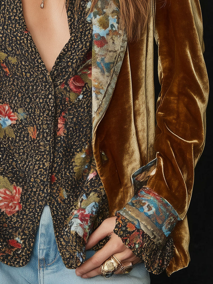 Marcelline | Blazer Patchwork Impresso Floral Vintage
