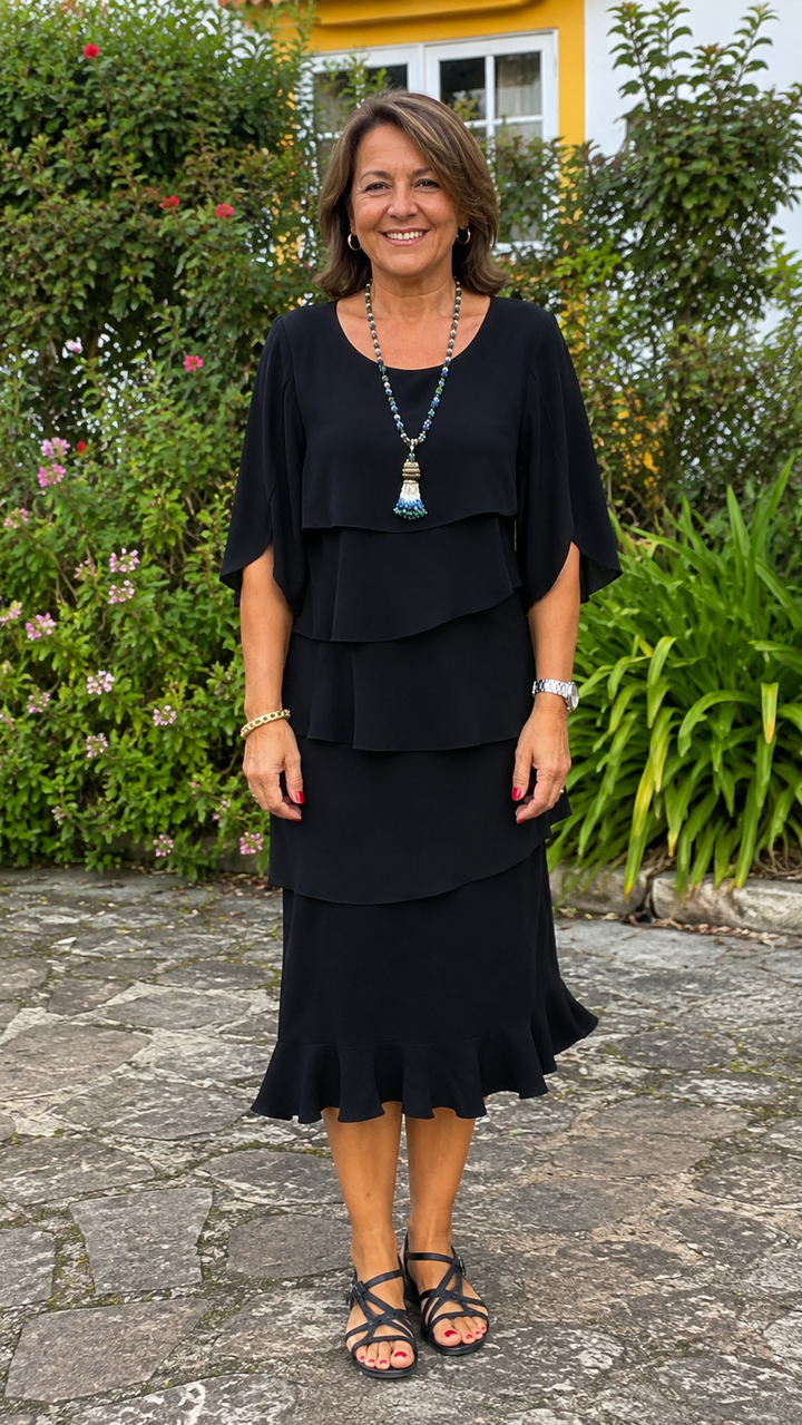 Sofia – Vestido elegante e fluido com volantes