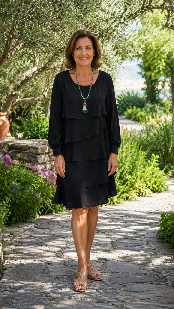 Teresa – Vestido elegante e fluido com volantes