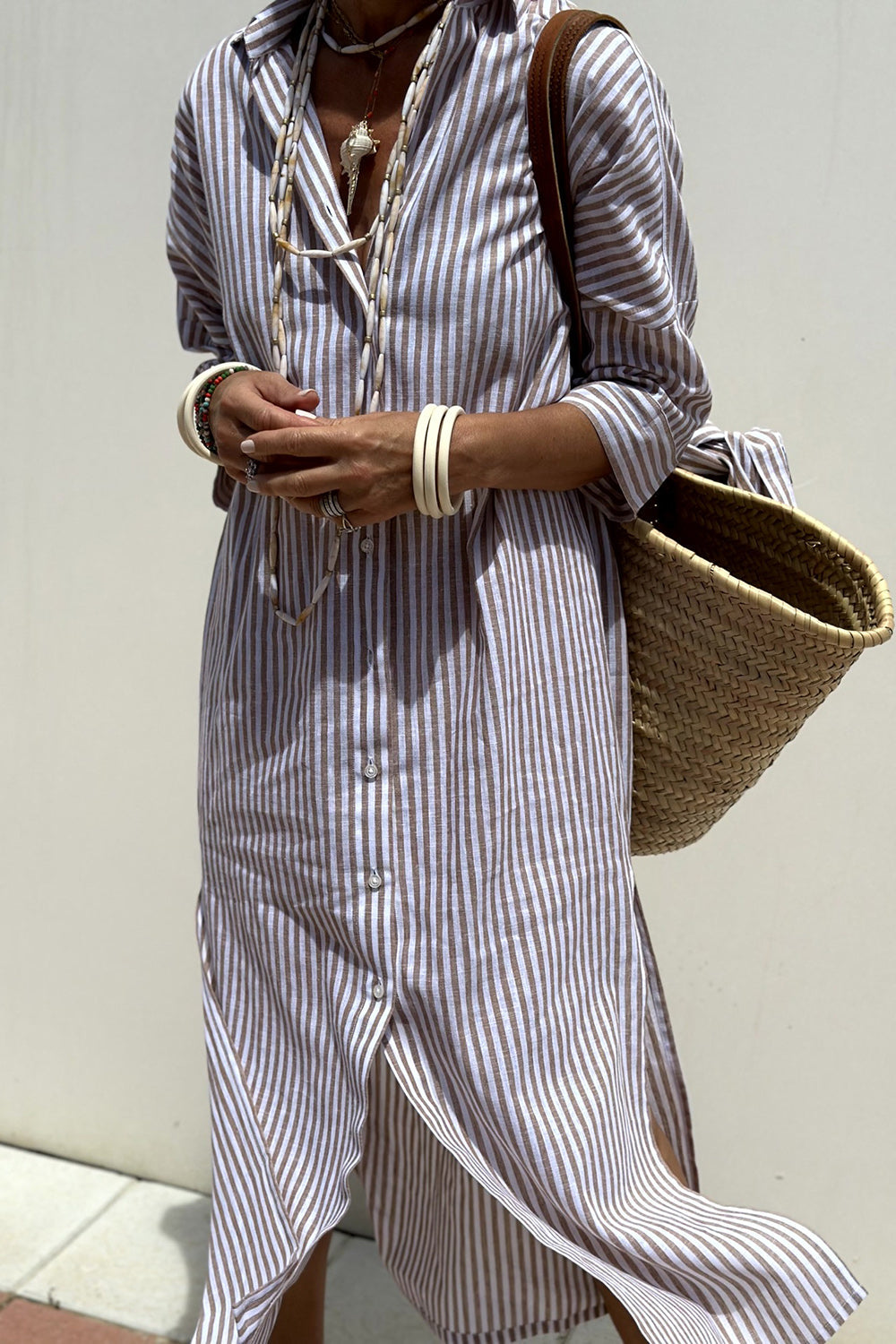 Sophia | Vestido Camisa Listrado Atemporal com Conforto Elegante
