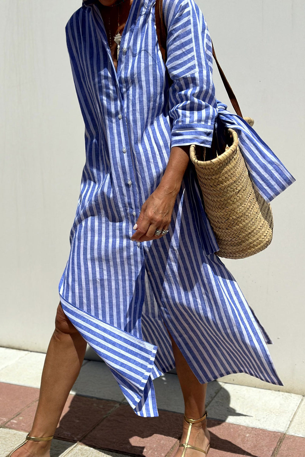 Sophia | Vestido Camisa Listrado Atemporal com Conforto Elegante