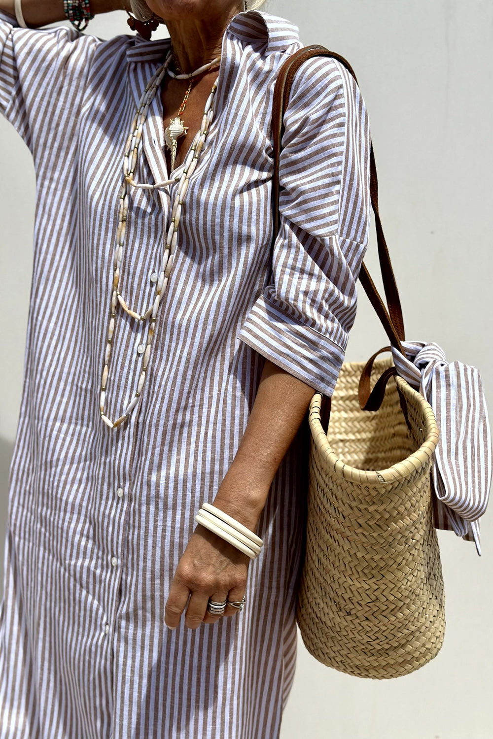 Sophia | Vestido Camisa Listrado Atemporal com Conforto Elegante