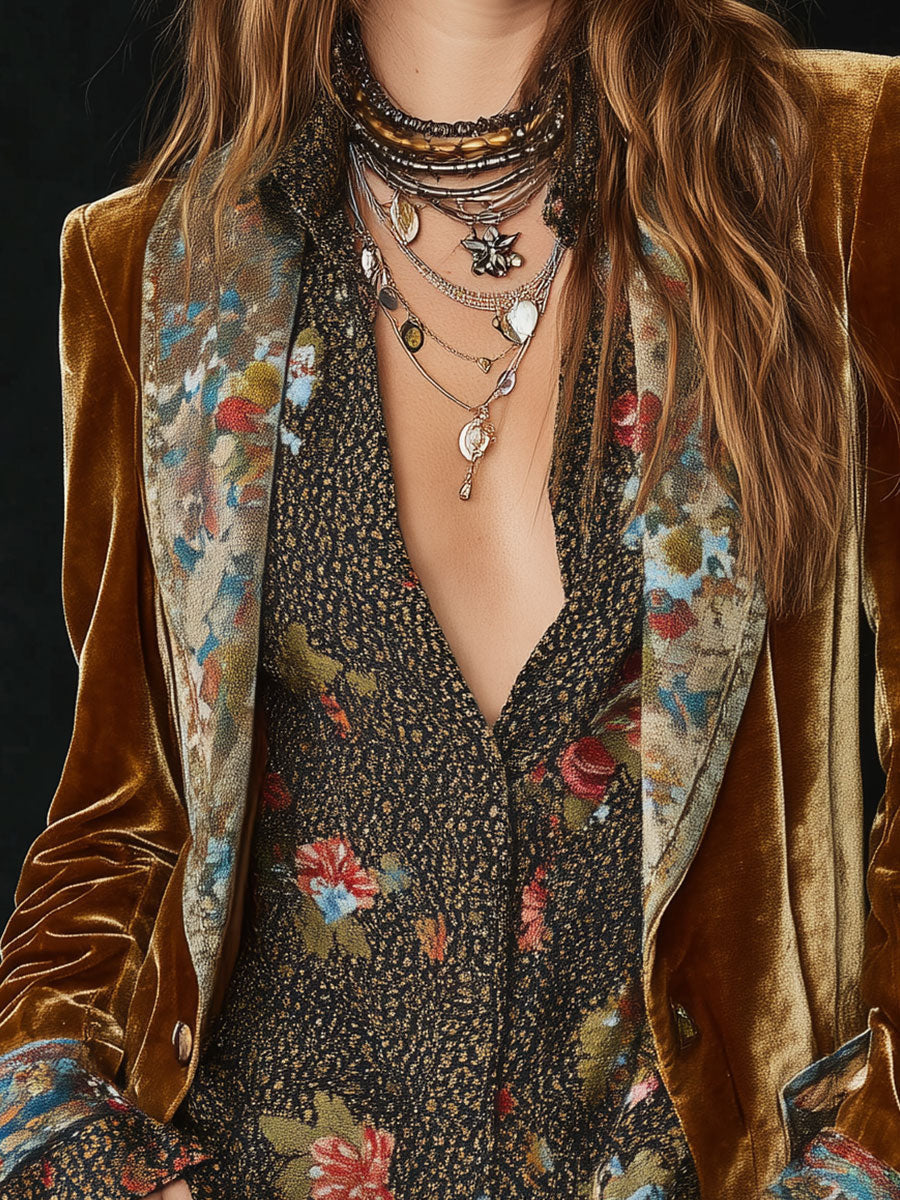 Marcelline | Blazer Patchwork Impresso Floral Vintage