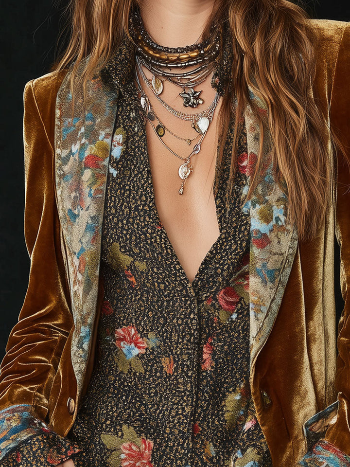 Marcelline | Blazer Patchwork Impresso Floral Vintage