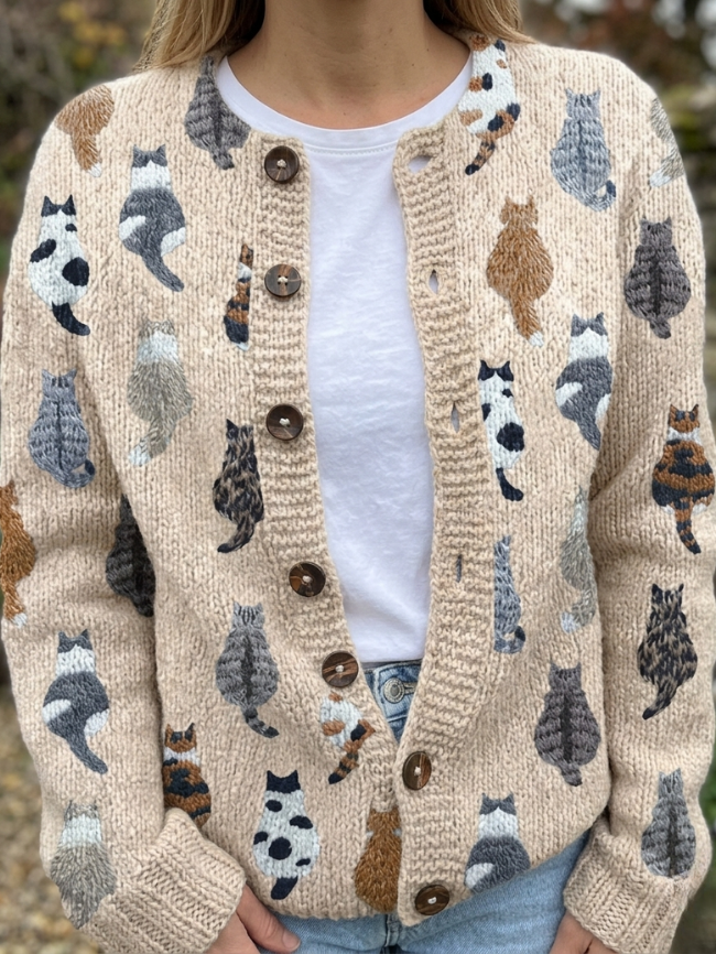 Charlotte™ | Cardigan Confortável com Estampa de Gato