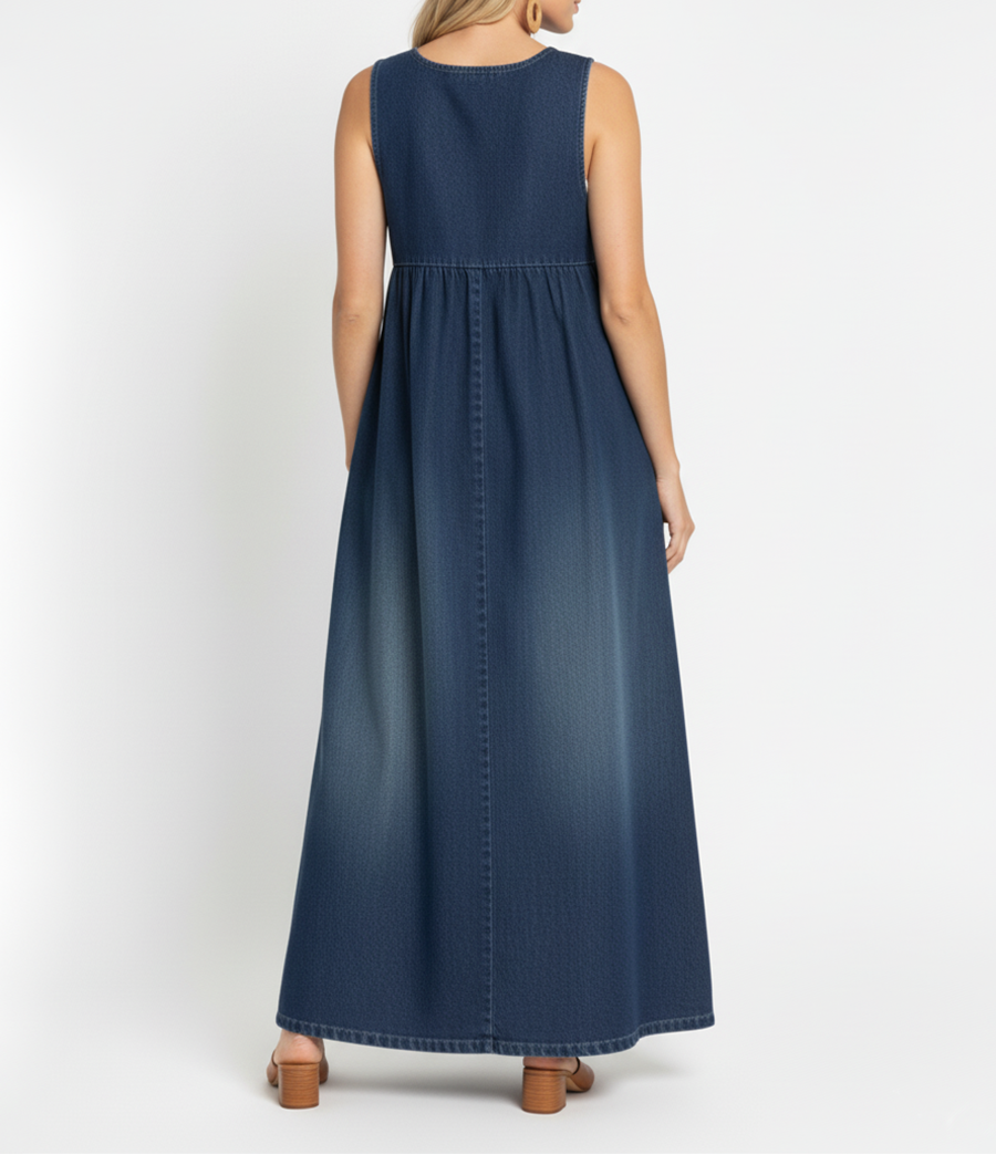 Karen | Vestido Maxí de Denim com Toque Suave e Lavagem Vintage