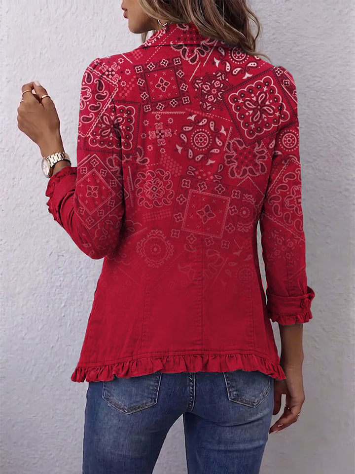 Criselle™ | Casaco Ruffle com Estampa Ombré Paisley Boémia