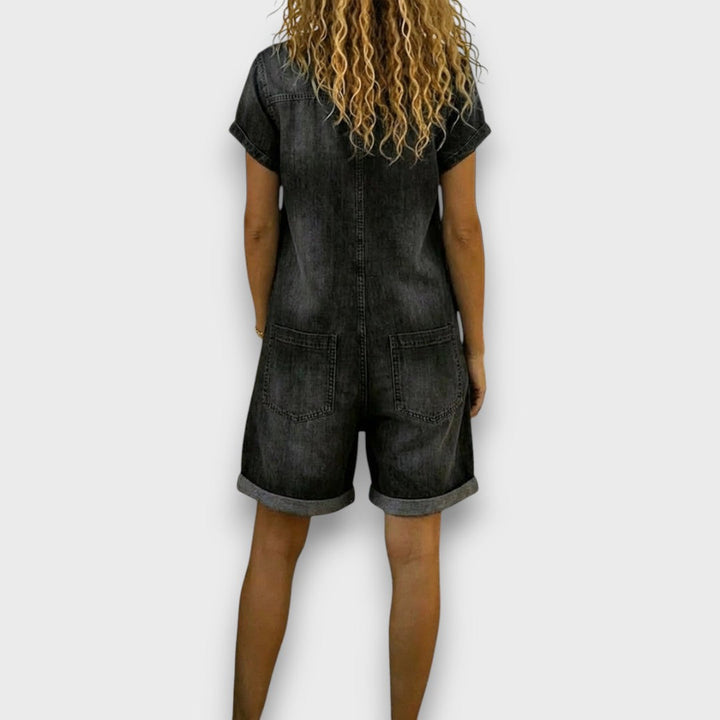 Joan | Macacão curto vintage em algodão com efeito denim
