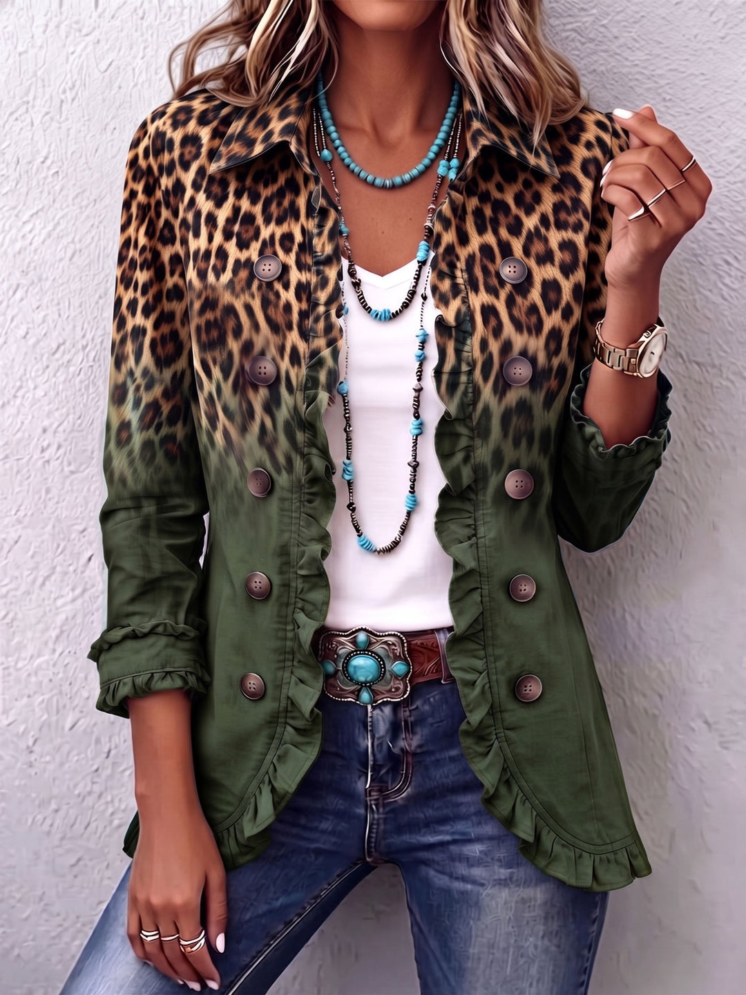 Elspeth™ | Blazer com Renda em Ombre de Leopardo