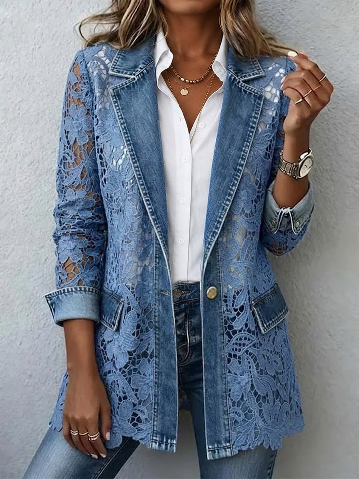 Lacinda™ | Blazer com Painéis de Renda Floral