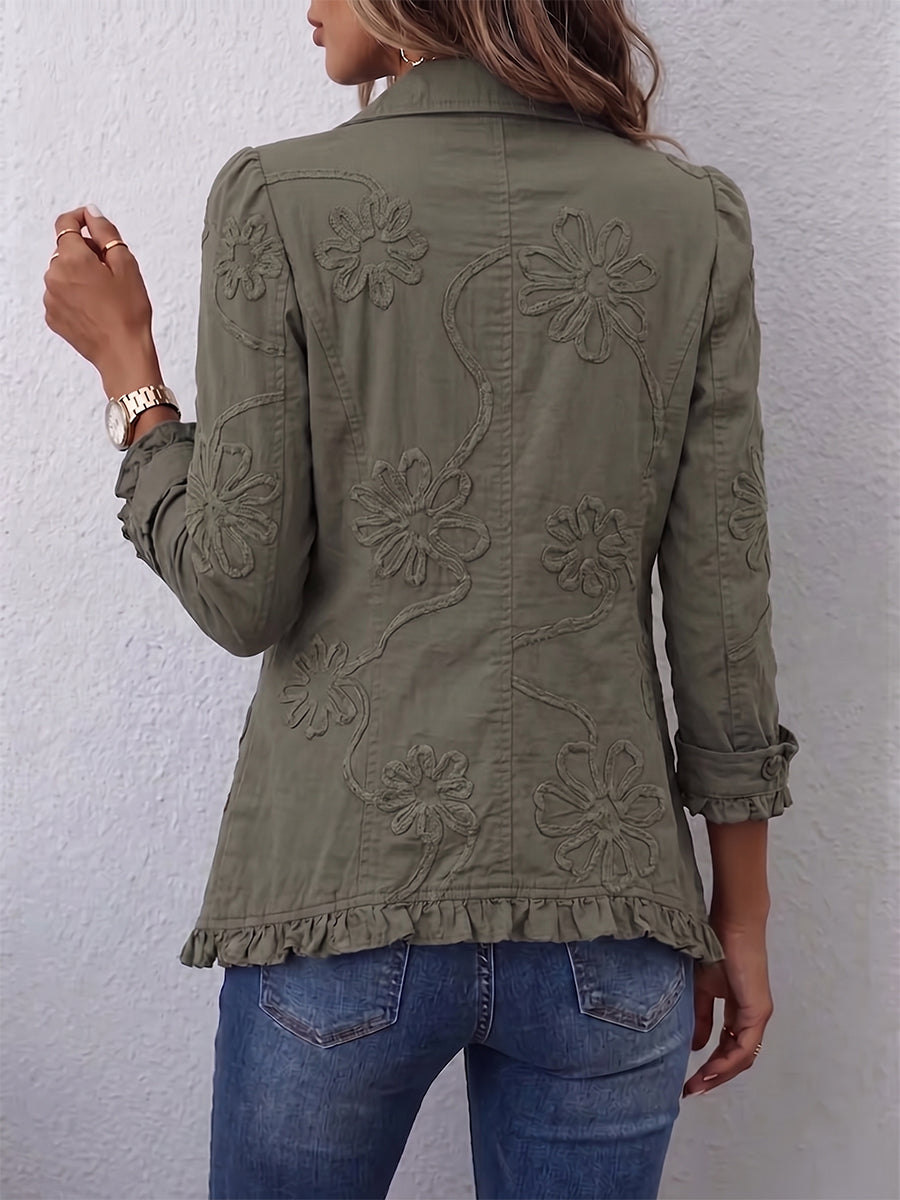 Kamberly™ | Jaqueta Utilitária com Bordado Floral Boho-Chic