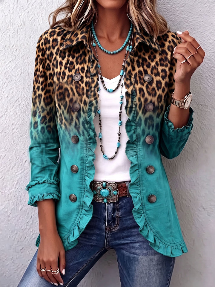 Elspeth™ | Blazer com Renda em Ombre de Leopardo