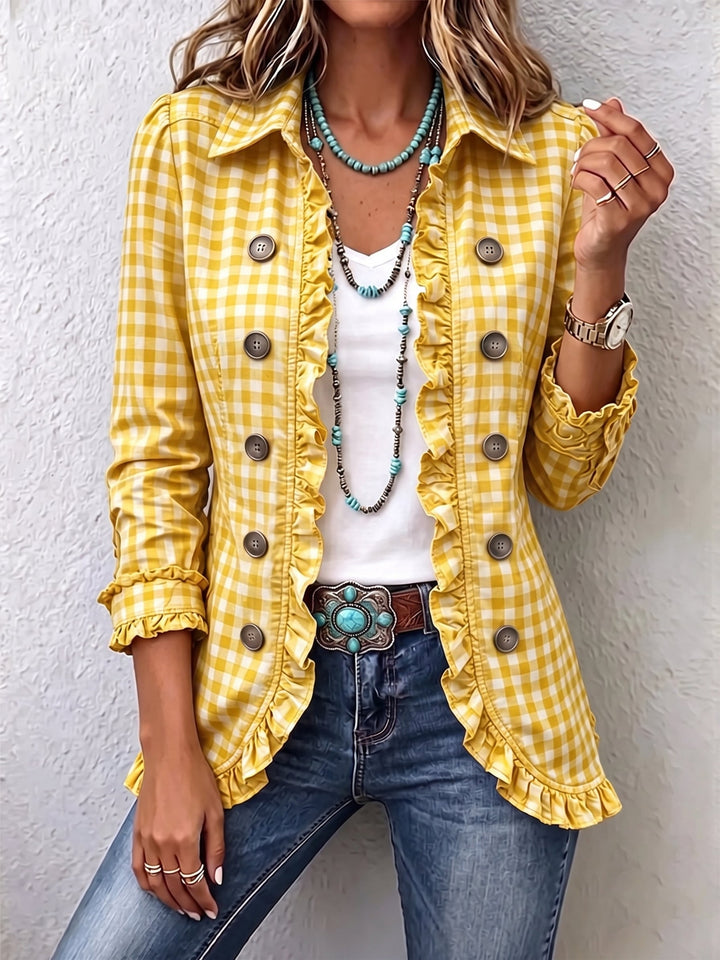 Charlene™ | Casaco de Botões com Ruches em Gingham